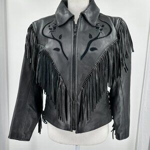 Women's First Black Rose Quilted Leather Motocycle Riding Jacket, Lined Size 8